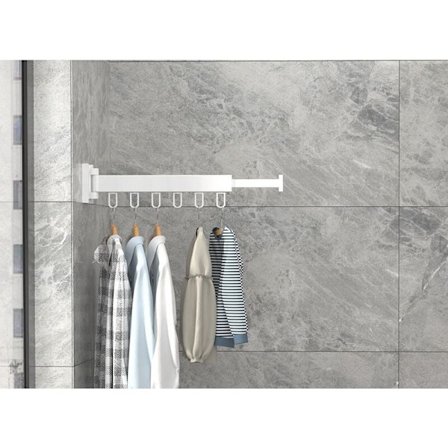 Infällbar väggmonterad klädhängare med handduksstång, hopfällbar 1x, maxbelastning 20 kg, vit, för balkong och sovrum