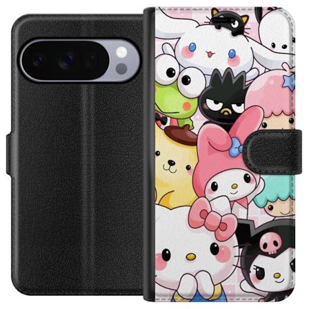 Kompatibelt Lommeboketui til Google Pixel 10 Pro XL Tett mønster av søte figurer med store øyne i ulike farger og uttrykk med LABUBU-tekst