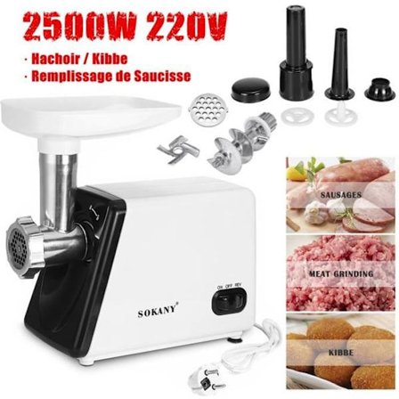 SOKANY Elektrisk kødkværn Pølser 2500W - Rustfrit stålrør - Multifunktions køkkenkværn til hjemmet