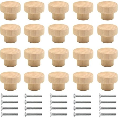 Køkkenskabsbeslag, Runde Træknopper, Massivt Træ, DIY Møbelbyggeprojekter, Håndværksmateriale til Skabe, Kommoder, Garderober (20[GKS]