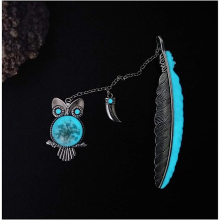 Vintage fjermetalbogmærke, unikt bogmærke, der lyser i mørket