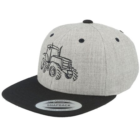 Kiddo Cap - Kids Tractor Outline Heather Grey/Black Snapback Snapback Grey Cap - @ Hatstore