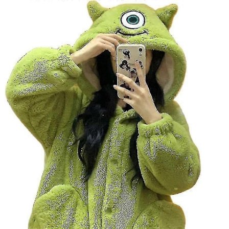Nya Söta Mike Wazowski Hooded Coral Velvet Pyjamas Hem Pyjamas Ytterkläder Termiska Pyjamas Set-Perfet