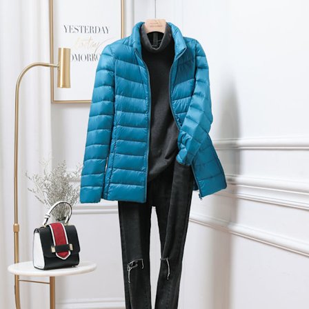 Ultralet dunjakke til damer, plus size 7XL, let varm frakke, efterårs- og vinterparka blå 1 XL (Vægt: 55-60 kg)