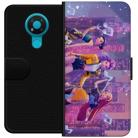 Yhteensopiva Lompakkokotelo Nokia Nokia 3.4 Tulevaisuutta ennakoiva K-Pop Demon Hunters tyttöryhmän kuvitus neonkaupungin popkulttuuriestetiikalla j