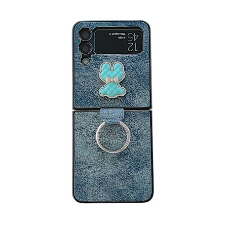 Sött björn läderfodral kompatibelt med Samsung Galaxy Z Flip 4 med ringhållare stativ stöttåligt