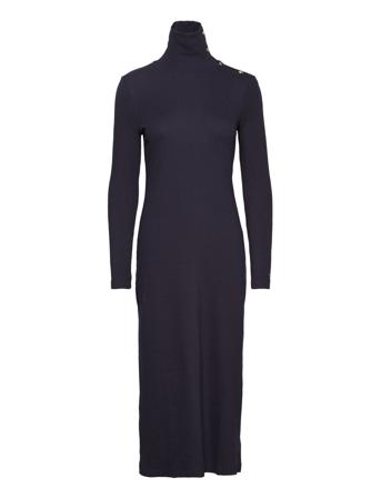 Slim Rib Btn Roll-Nk Midi Drs Ls Dresses Cocktail Dresses Marinblå Tommy Hilfiger