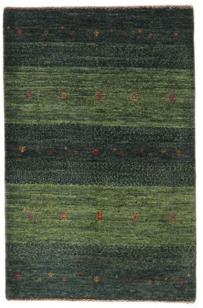 Noué À La Main Loribaft Fine Persan Tapis 83X128 De Laine Noir/Vert Foncé Petit