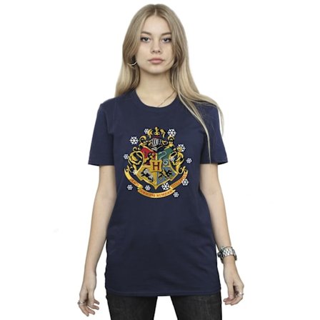 Harry Potter Dam/Damer Jul Crest Bomull Boyfriend T-Shirt 3XL Marinblå