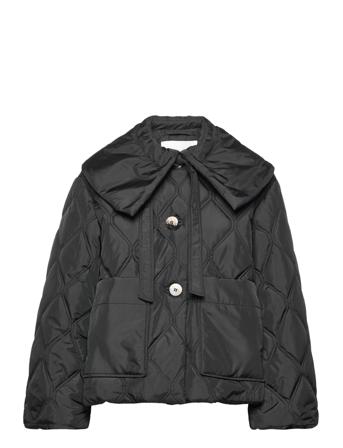 Ripstop Quilt Big Collar Jacket Quiltet Jakke Sort Ganni