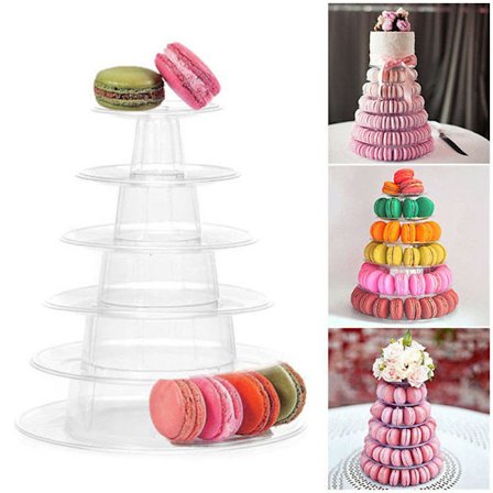 Macaron kake display stativ 6-lags rund plast kake tårn stativ
