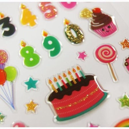 Klistermärken - Födelsedag - Glitter - Epoxi - Minisweet - Barn - 5 år