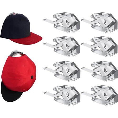 Kasket Stativ Sæt med 8 - Vægmonterede Kasket Holdere - Kasket Kroge - Med Skruer & Tape