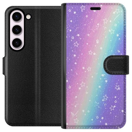 Kompatibelt Lommeboketui til Samsung Galaxy S23 Rainbow-farget pastellbakgrunn med hvite stjerner og gnistrende prikker i myk overgang
