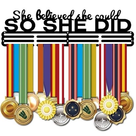 Hun trodde hun kunne SÅ HUN GJORDE Medaljeholder Display Hengerstativ Veggfeste Løper Løper Gymnastikk Fotball Sport Medaljeramme