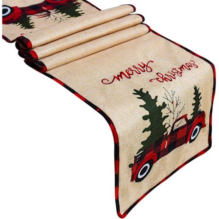 Jute juleløper, brodert God jul, rød T