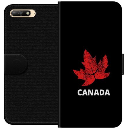 Kompatibel Tegnebogsetui til Huawei Huawei Y6 (2018) Grafisk ahornblad symbol i rødt mod sort baggrund med klar canadisk reference og minimalistisk d