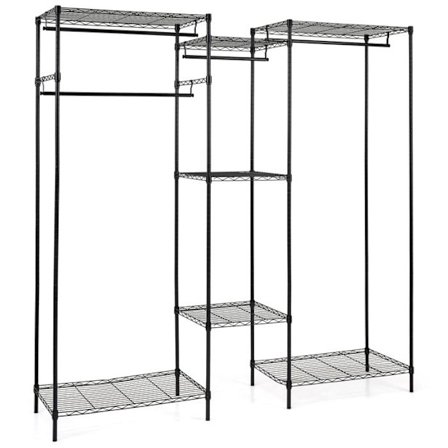 COSTWAY Portable Metal Skab med 7 Justerbare Metalhylder & 4 Krogstænger til Værelse, Badeværelse Sort