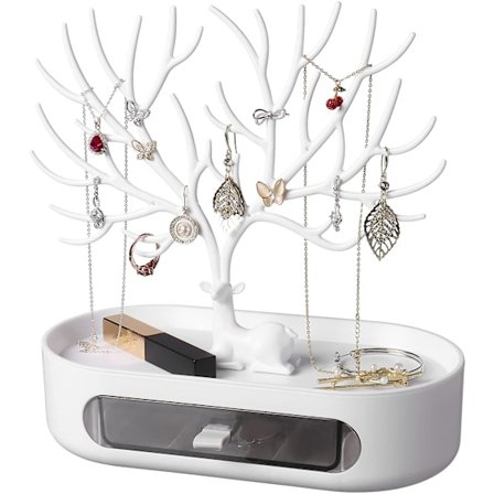 Hjorthorns smyckeshållare med lådor, smyckesträd flickor, plast smyckeshållare, örhänge stativ/ring stativ/kedja stativ
