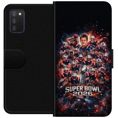 Kompatibel Tegnebogsetui til Samsung Galaxy A03s Super Bowl 2026 plakat med New England Patriots og NFL-pokal i eksplosiv sportsdesign