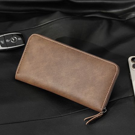 Khaki farge Menn forretningslommebok lang glidelås pu skinn multifunksjon