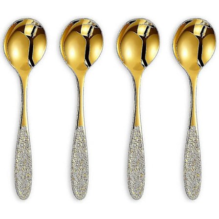 Solros Soppsked, Set om 4, 18/10 Rostfritt Stål, Gold Visions Buljongsked. Fin Högpolerad PRV