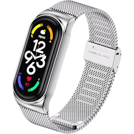 Ersättningsarmband Kompatibelt med Xiaomi Mi Band 6/Mi Band 5/Mi Band 4/Mi Band 3, 1 st Justerbart Sportarmband i Rostfritt Stål Silver