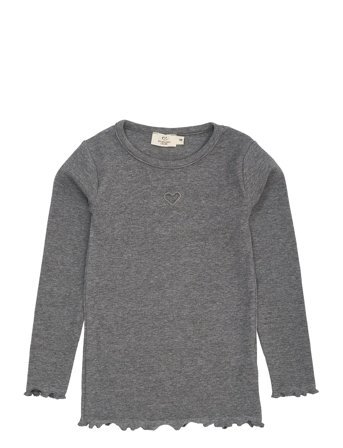 Copenhagen Colors Modal Rib Ls Tee W. Heart Hole Pattern - Grey - 128