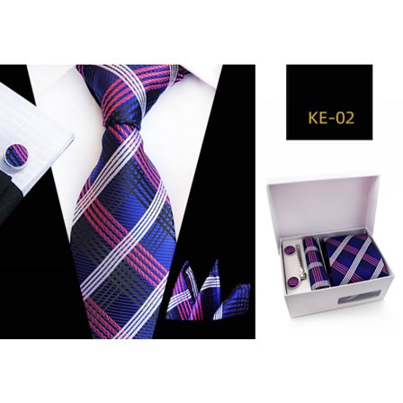 Herrgåva slips set silkeslen slips näsdukar slipsklämmor manschettknappar för män, KE—02