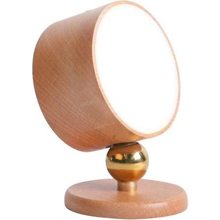 Træ LED væglampe, 360 roterbar dæmpbar væglamper genopladelig væglamper batteridrevet magnetisk LED nattelys (lys brun)