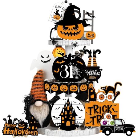 18 stk Halloween Dekoration Halloween Lagdelt Bakke Dekorationssæt Glad Halloween Træsko Gør Søde Gnome Plys Græskar Boo Gh