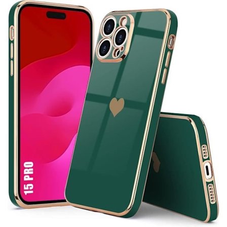 Beskyttelsescover - Silikone - til iPhone 15 Pro - Natgrøn - Stødabsorberende - Slim - Guldbelagte kanter