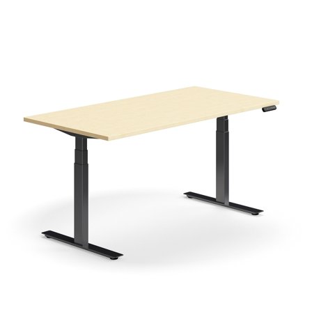 Schreibtisch QBUS höhenverstellbar, 1600x800 mm, Gestell schwarz, Birke