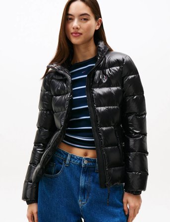 Tommy Jeans Tjw Slim Zip Print Down Jacket - Black - XS