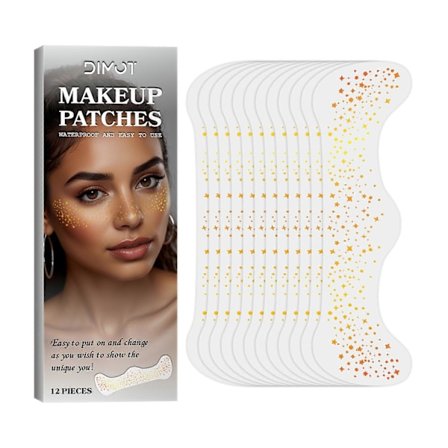 12 stk. Holografisk Multikrom Glitter Fregner Ansigts Tattoo, Vandtæt Glimmer Ansigts Glitter Pletter Mærkater til Kvinder, Søde Stjerne Glitter 