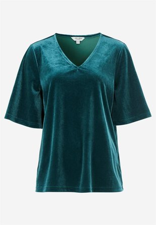 Cellbes of Sweden - V-udskåret fløjlstop i petrolgrøn til damer i størrelse 58/60