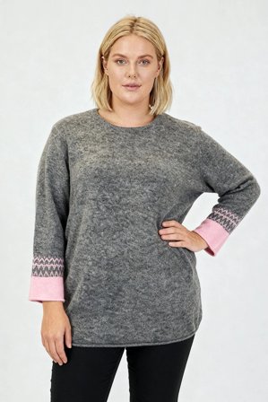 CISO - 3/4 Ærmet Strik - Grå / Rosa