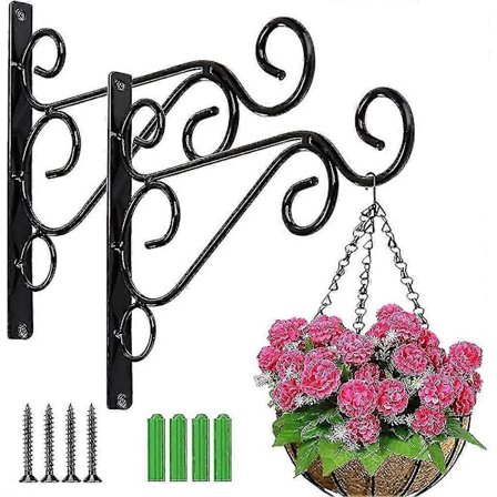 2 Pakk Hengende Kurv Braketter, Store Kraftige Vegghengende Plantekurv Braketter, 10 Tommers Utendørs Innendørs Hjem Hage Jern Plante Veggkroker For 