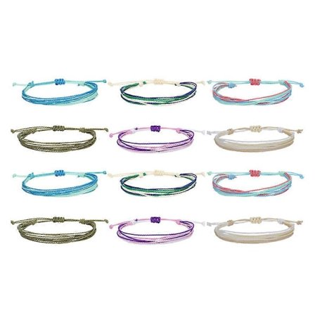12 kpl Monivärinen Punottu Nauha Rannekoru Vedenpitävät Rannekorut Naisille Korusetti - Tyyli 2