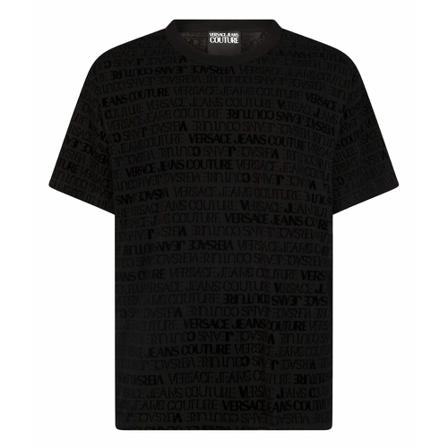 Versace Jeans Couture, Logo Flock Jersey Print T-Shirt Senior Zwart, Heren, Maat:L