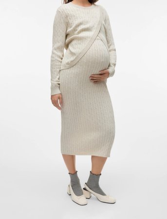 Mamalicious Mlraya Knit Midi Skirt Hw - Cream - L