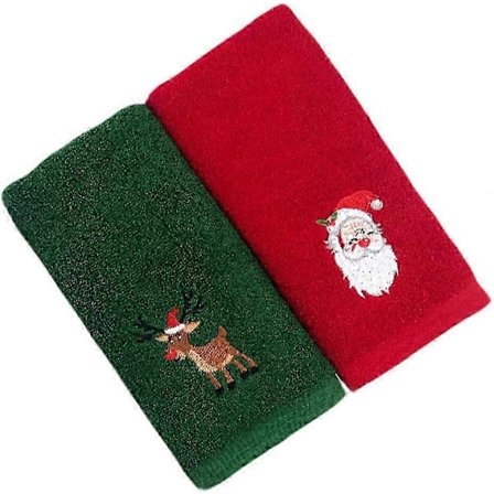 2 stk. Julehåndklæder Julebadeværelseshåndklæde til hænder ansigt fitnesscenter (32*45cm, rød, grøn)