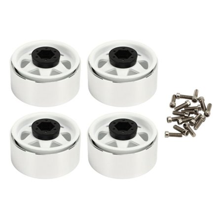 4 stk Beadlock Hjul Felg Offset ‐8,9 mm Metall Deep Dish Hub Hjulfelger for Axial SCX10 90046 1,9 Tommer Hvit