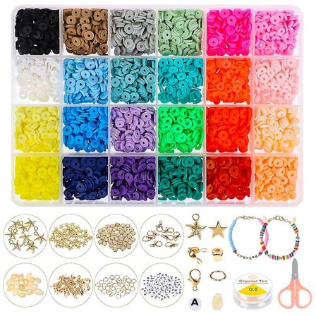 5800 kpl litteitä helmiä, ympäristöystävällisiä, käsintehtyjä, 6 mm polymeerisavikoruhelmiä ja satoja koristeita, DIY-askarteluun