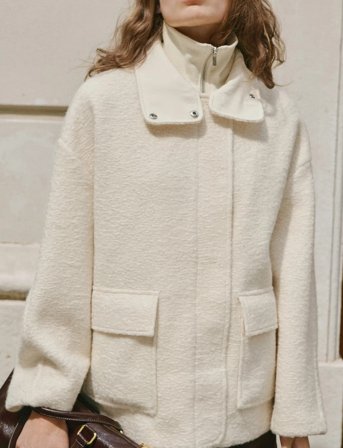 Mango Bouclé Jacket With High Neck - Cream - L