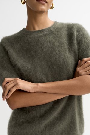 Soft Goat - Brushed short sleeve - Kaschmirpullover für Damen - XL - Olive