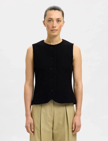 Selected Slfdarla Knit Button Vest - Black - S