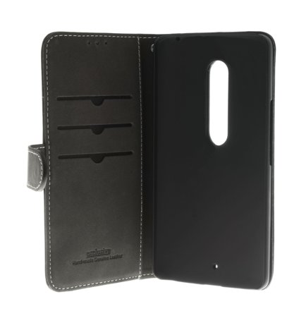 INSMAT Exclusive FlipCase - Lommebok for mobiltelefon - ekte skinn - svart - for Motorola Moto X Play
