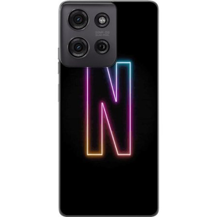 Kompatibelt Mobildeksel til Motorola Motorola Moto G75 Minimalistisk neonbokstav N i fargeskiftende lys mot svart bakgrunn