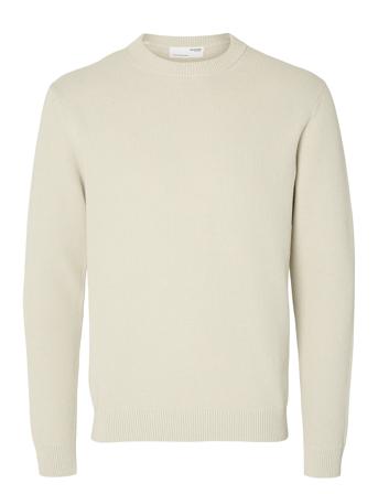 Slhdane Ls Knit Structure Crew Neck Noos Cream Selected Homme